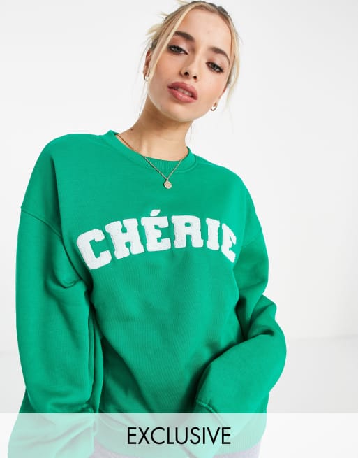 In The Style x Lorna Luxe exclusive motif sweatshirt in emerald green