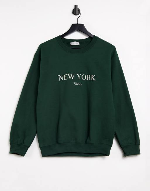 New York Oversized Sweatshirt & Leggings Set (Heather Grey/Dk Green Print)