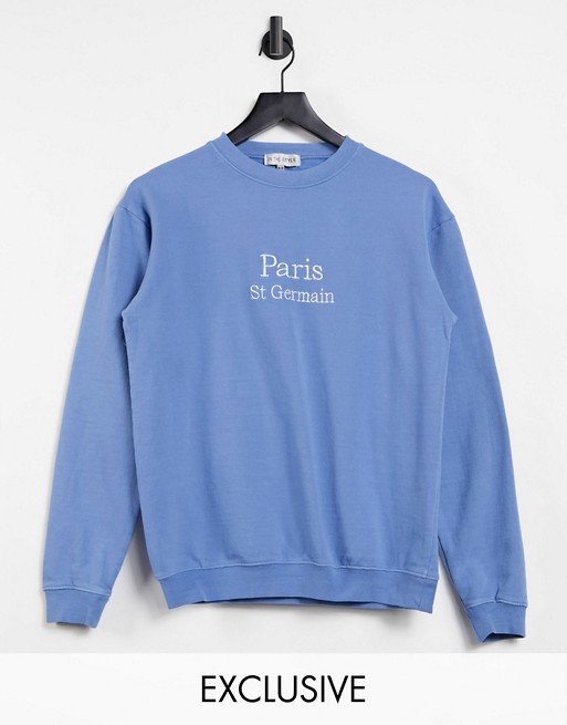 In The Style x Lorna Luxe Exclusive Paris oversized sweat top in dusty blue