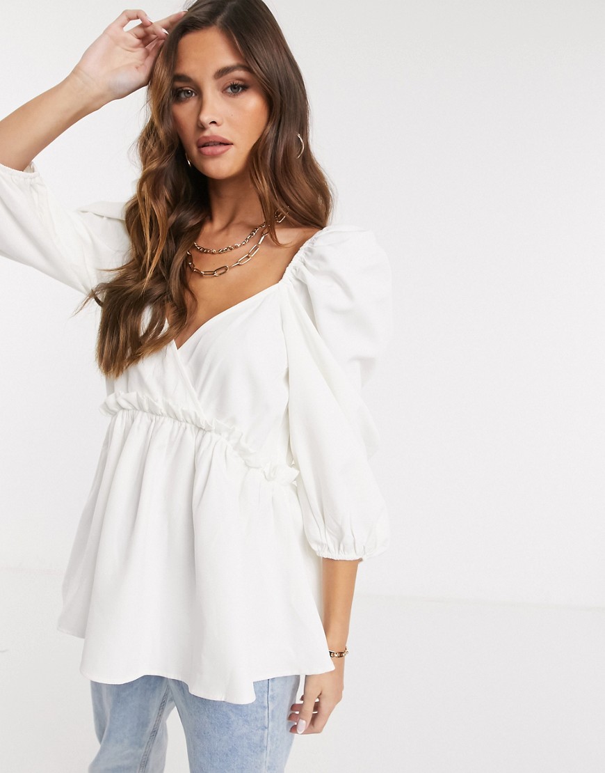In The Style X Lorna Luxe Extreme Puff Sleeve Top In White