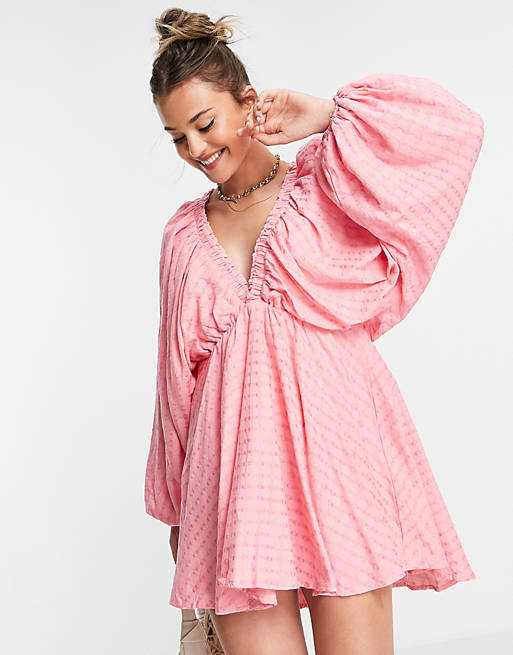Women In The Style x Lorna Luxe extreme sleeve plunge mini dress in pink 