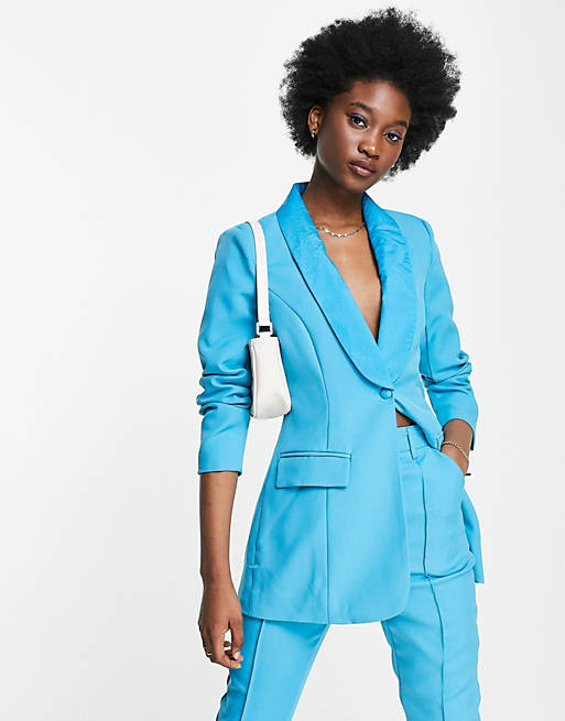  In The Style x Lorna Luxe fitted blazer co ord in blue 