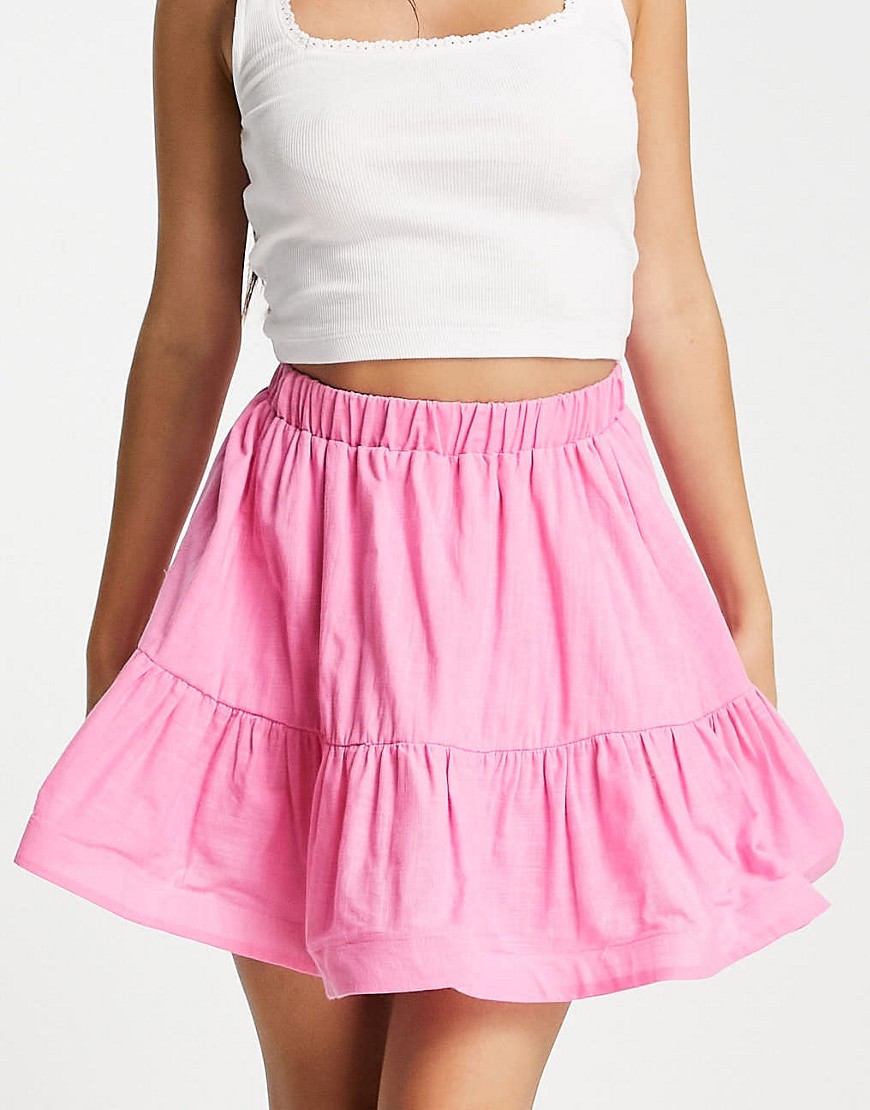 In The Style x Lorna Luxe flippy ruffle mini skirt in pink