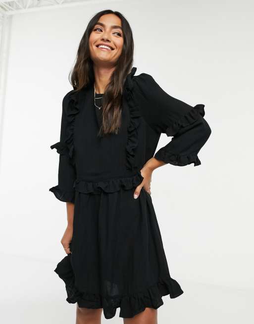 in the style, Dresses, Asos Lorna Luxe Black Dear John Shirred Contrast  Balloon Sleeve Dress Size 6