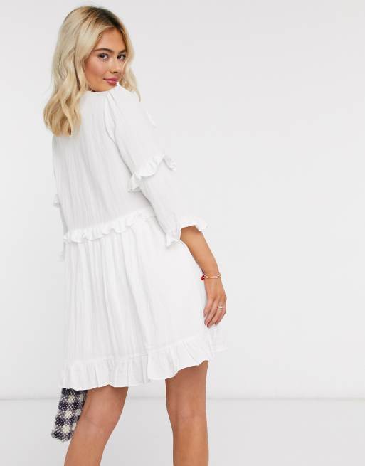 White frill detail shop pleated skater dress