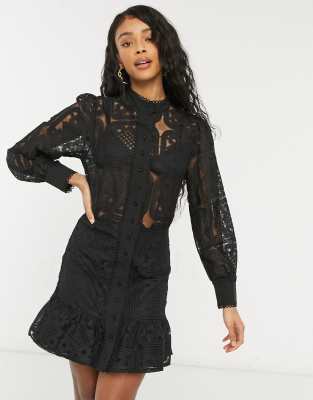 black puff sleeve lace dress