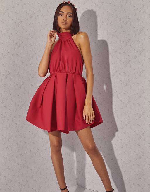 In The Style x Lorna Luxe - Hoogsluitende mini-jurk met gerimpeld detail in roze