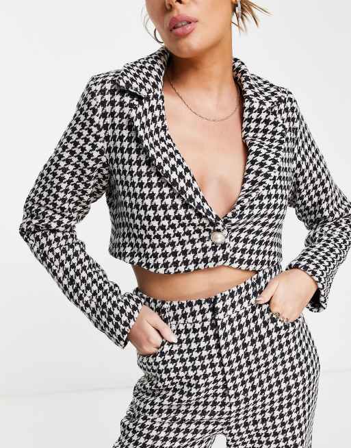 In The Style x Lorna Luxe houndstooth tailored wide leg pants in multi, 3 of 4