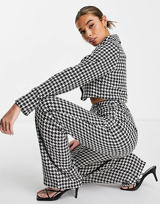 Trousers & Leggings In The Style x Lorna Luxe  houndstooth tailored wide leg trousers in multi 