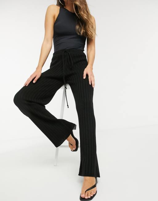 In The Style x Lorna Luxe lullaby ribbed wide leg pants co ord in black