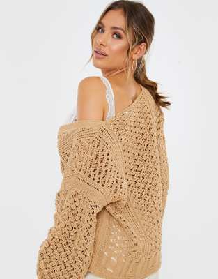 tan crochet cardigan