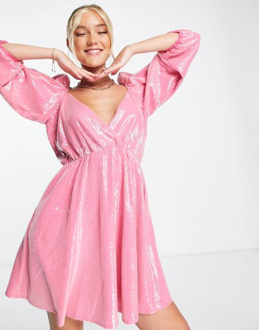 Asos pink cheap sequin dress