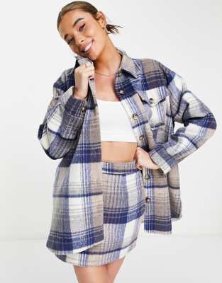 In The Style x Lorna Luxe quilted oversized check shirt co ord in blue multi - ASOS Price Checker