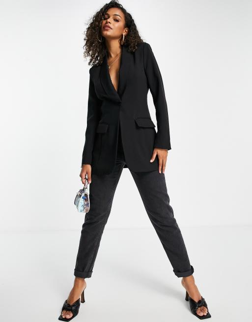 In The Style x Lorna Luxe Robe longue ajust e style blazer avec col revers contrastant pi ce d ensemble Noir