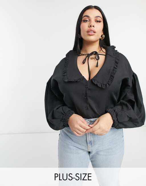 In The Style x Lorna Luxe – Svart body med volymärmar och oversize-krage