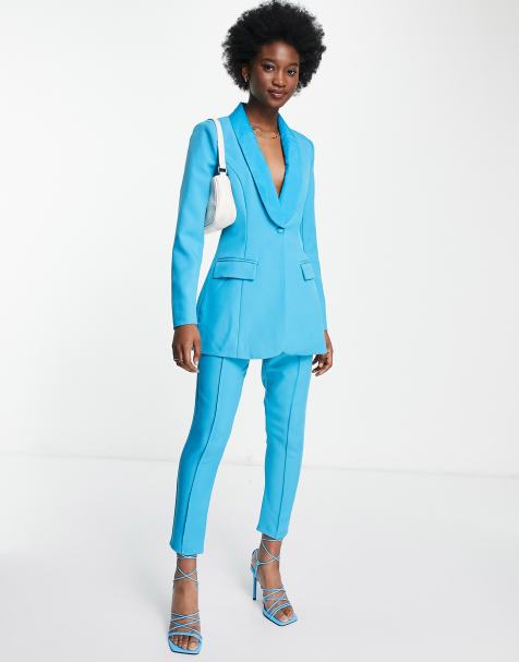 In The Style x Lorna Luxe tapered ankle length trouser co ord in blue - view 1