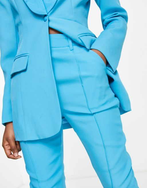 In The Style x Lorna Luxe tapered ankle length trouser co ord in blue, 2 of 4