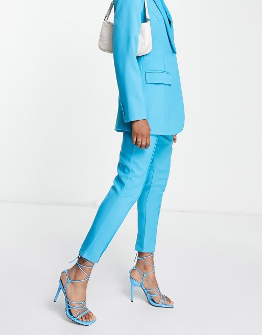 In The Style x Lorna Luxe tapered ankle length trouser co ord in blue, 4 of 4