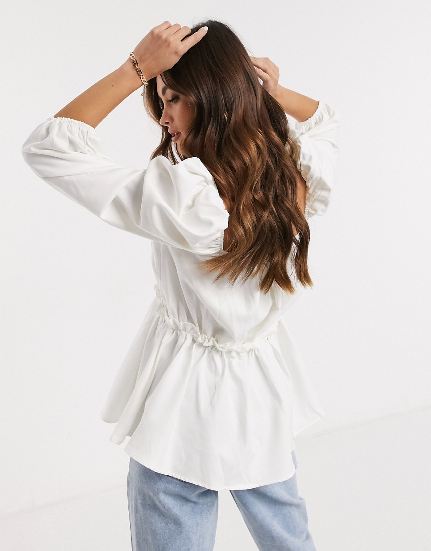 Top bianco con maniche a sbuffo oversize - In The Style Camicia donna  - immagine1