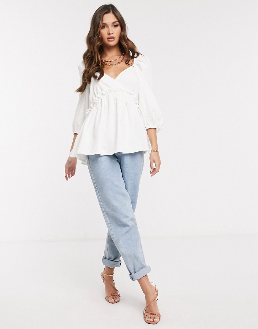 Top bianco con maniche a sbuffo oversize - In The Style Camicia donna  - immagine2