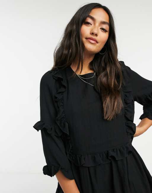In The Style x Lorna Luxe - Vestito skater con ruches nero, 3 di 4