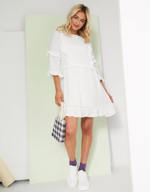 In The Style x Lorna Luxe - Vestito skater con volant bianco