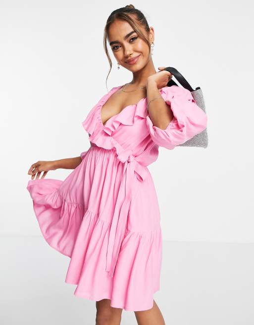 Asos pink frill clearance dress