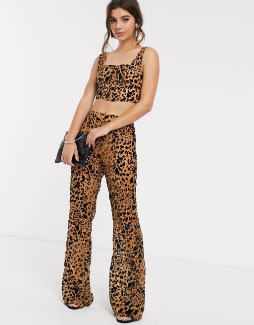 In The Style x Meg Kylie devore wide leg pant coord in leopard print