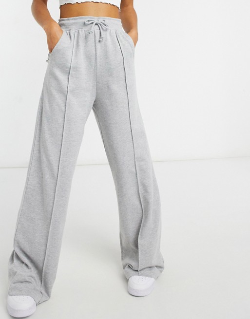 In The Style x Megan Mckenna high waist wide leg jogger in grey
