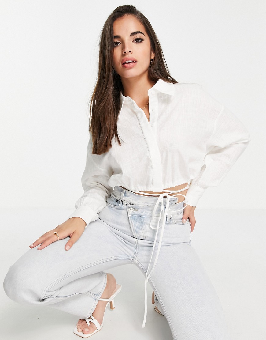 In The Style x Naomi Genes drawstring cropped shirt in white