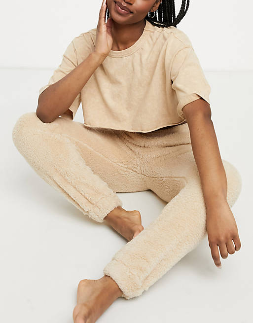In The Style teddy joggers in camel