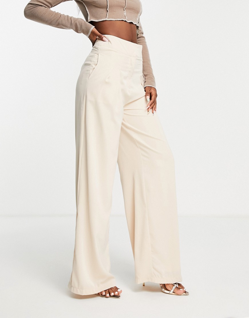 In The Style x Naomi Genes wide leg pants in cream-White