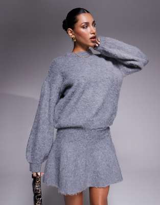 In The Style In The Style x Natalya Wright exclusive fluffy balloon sleeve jumper co-ord in charcoal-Grey
