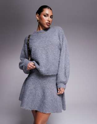 x Natalya Wright exclusive fluffy knit skirt in charcoal - part of a set-Gray