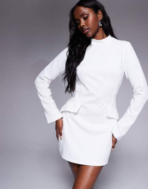 In The Style x Natalya Wright exclusive tailored high neck long sleeve mini dress with pocket detail in white - view 1
