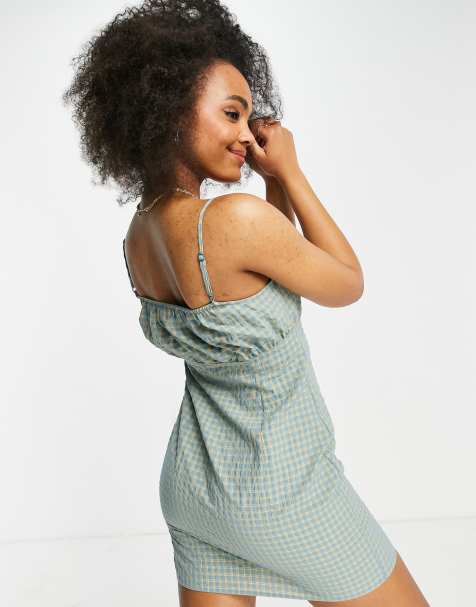 In The Style x Olivia Bowen bust detail mini dress in green check print - view 1