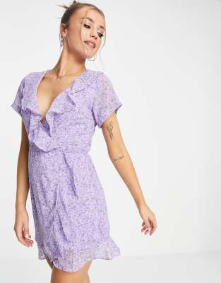 lilac floral wrap dress