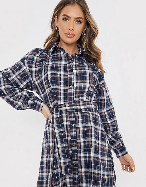 In The Style x Olivia Bowen longline shirt dress with belt detail in plaid