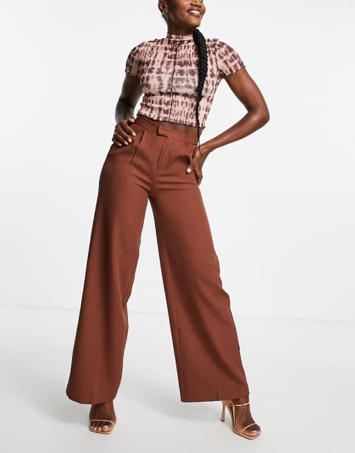 In The Style x Perrie Sian - Broek met wijde pijpen in chocoladebruin