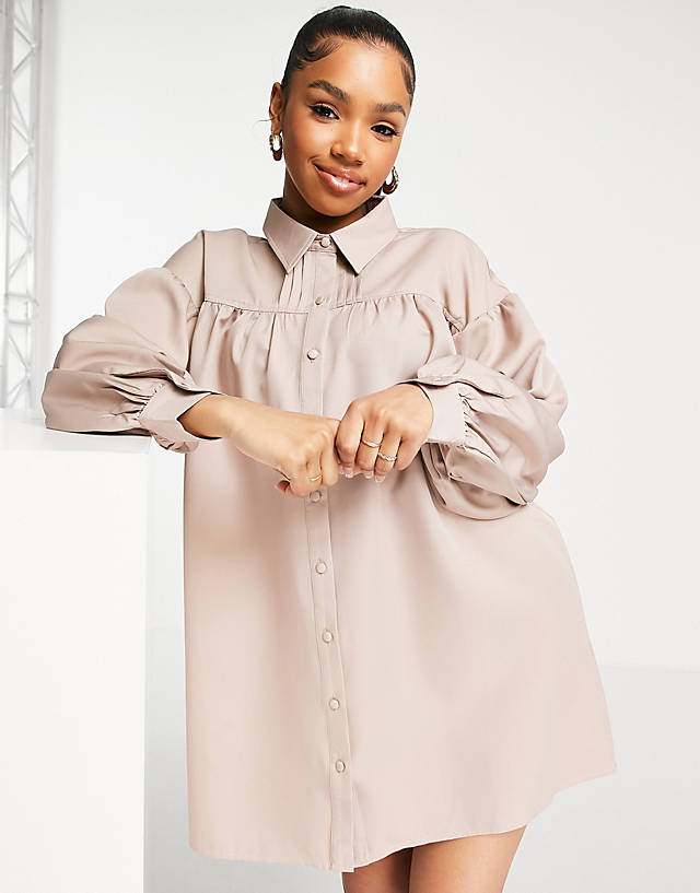 In The Style - x perrie sian button through shirt dress in taupe
