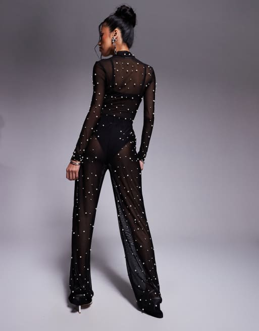 In The Style x Perrie Sian – Byxor i pärlutsmyckad mesh, del av set – Endast hos ASOS, 4 av 5