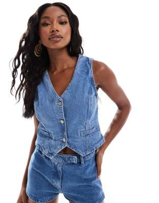 In The Style x Perrie Sian denim waistcoat blue