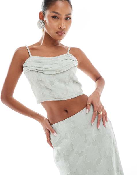 In The Style x Perrie Sian - Draperet cami-top i salviegrønt jacquard - Del af sæt - view 1
