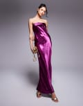 [In The Style] In The Style x Perrie Sian exclusive bandeau liquid satin midi dress in plum-Purple 12 Plum