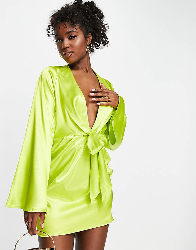 In The Style - x perrie sian exclusive knot front shirt dress in lime