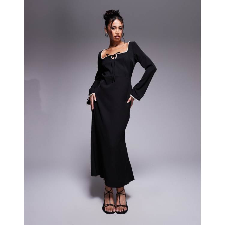 In The Style x Perrie Sian exclusive pearl trim midaxi dress in