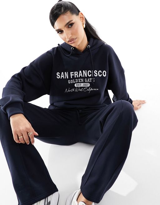 In The Style x Perrie Sian exclusive San Francisco embroidered hoodie in navy (part of a set)