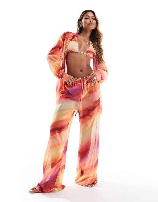 In The Style x Perrie Sian Exclusive wide leg beach pants in orange ombre (part of a set)