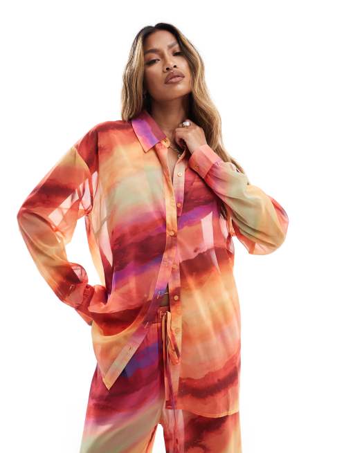 In The Style x Perrie Sian - Exclusives - Oversized strandoverhemd in oranje met kleurverloop, deel van co-ord set