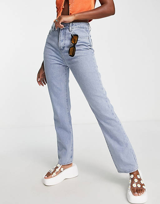 In The Style x Perrie Sian - Jeans met rechte pijpen in middenblauwe wassing